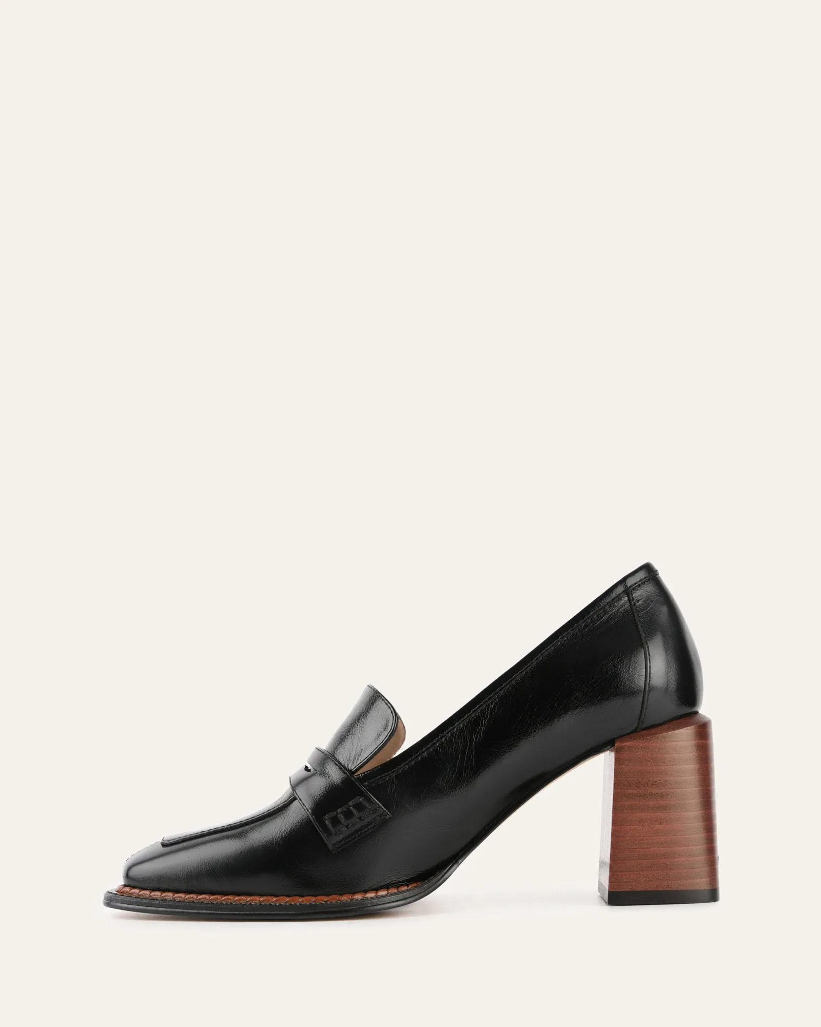 DELILAH MID HEEL LOAFERS BLACK LEATHER