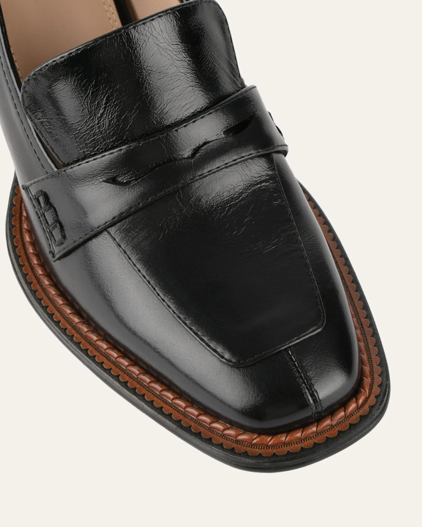 DELILAH MID HEEL LOAFERS BLACK LEATHER