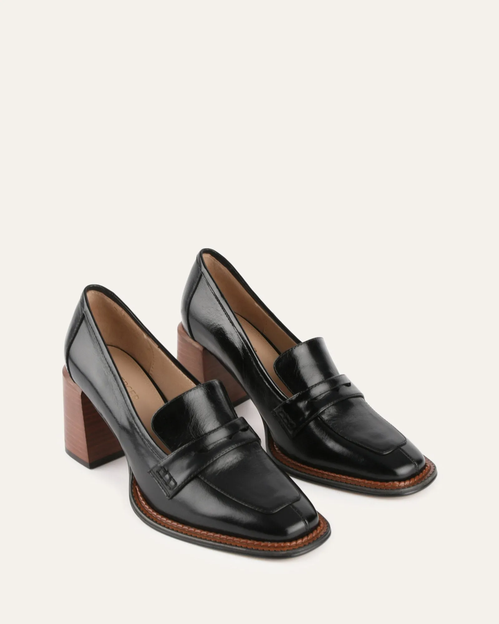 DELILAH MID HEEL LOAFERS BLACK LEATHER