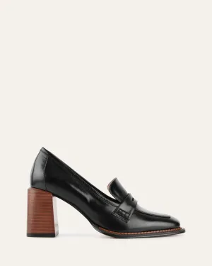 DELILAH MID HEEL LOAFERS BLACK LEATHER