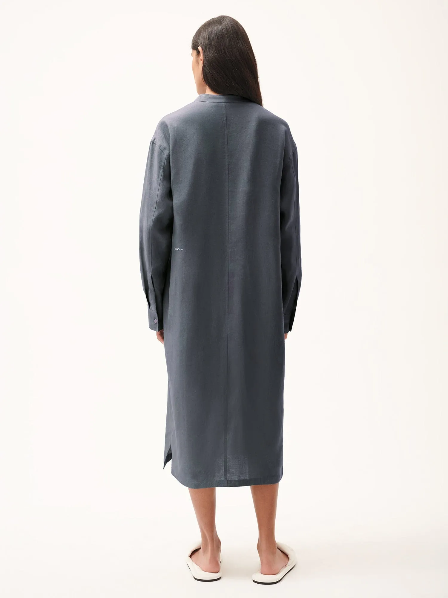 DNA Linen Mandarin Collar Dress—atmosphere grey