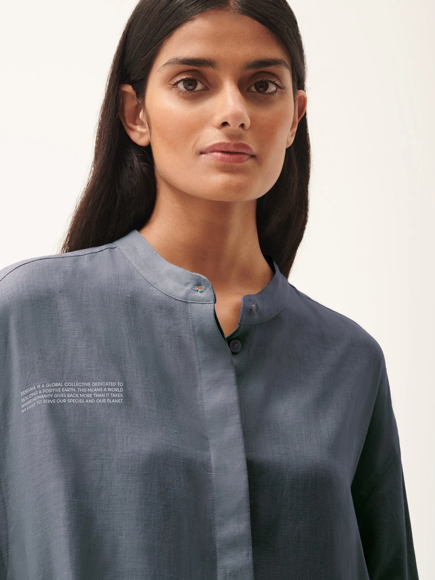 DNA Linen Mandarin Collar Dress—atmosphere grey