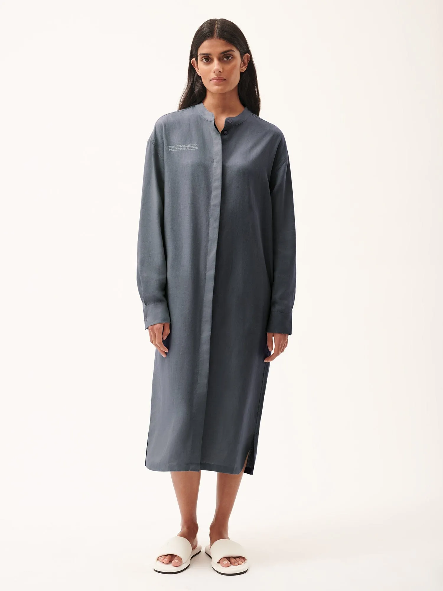 DNA Linen Mandarin Collar Dress—atmosphere grey