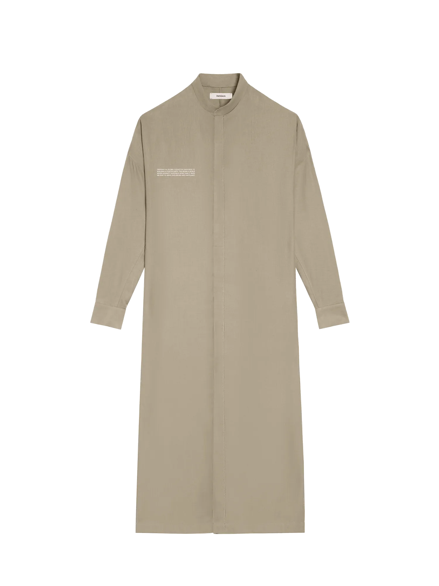 DNA Linen Mandarin Collar Dress—cliff beige