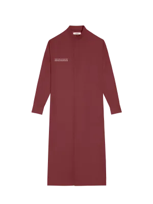 DNA Linen Mandarin Collar Dress—garnet red