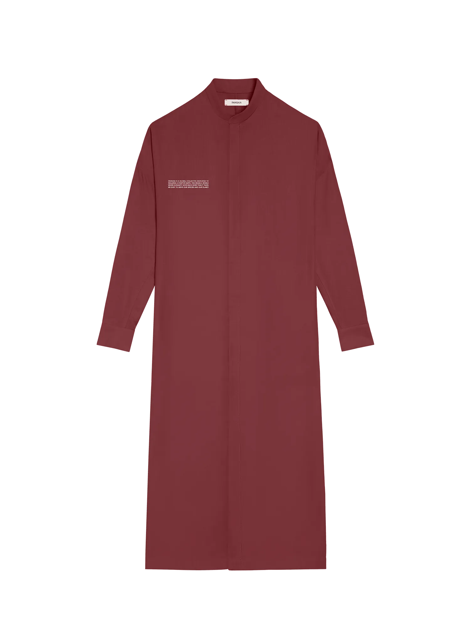 DNA Linen Mandarin Collar Dress—garnet red