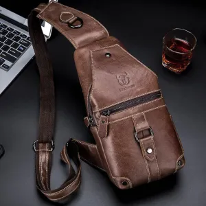 Men Genuine Leather Multi-Pocket Anti-Theft Wear-Resistant Vintage Casual Crossbody Bag Chest Bag