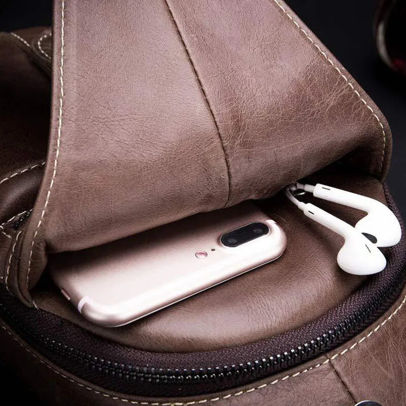 Men Genuine Leather Multi-Pocket Anti-Theft Wear-Resistant Vintage Casual Crossbody Bag Chest Bag