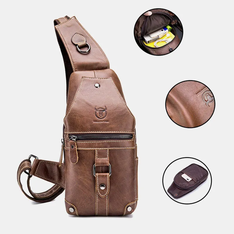 Men Genuine Leather Multi-Pocket Anti-Theft Wear-Resistant Vintage Casual Crossbody Bag Chest Bag