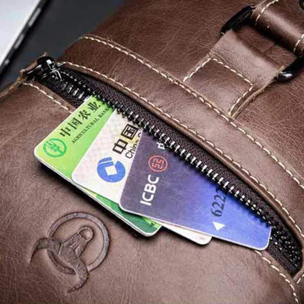Men Genuine Leather Multi-Pocket Anti-Theft Wear-Resistant Vintage Casual Crossbody Bag Chest Bag