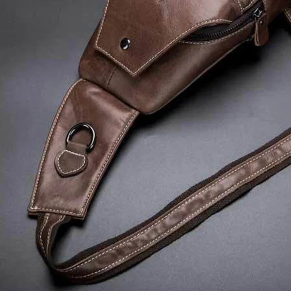 Men Genuine Leather Multi-Pocket Anti-Theft Wear-Resistant Vintage Casual Crossbody Bag Chest Bag