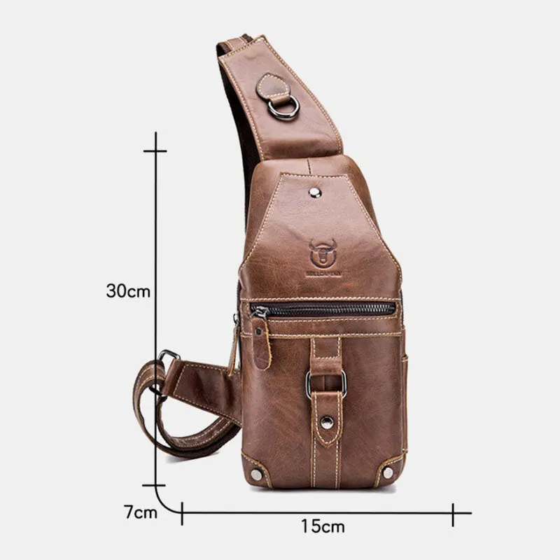 Men Genuine Leather Multi-Pocket Anti-Theft Wear-Resistant Vintage Casual Crossbody Bag Chest Bag