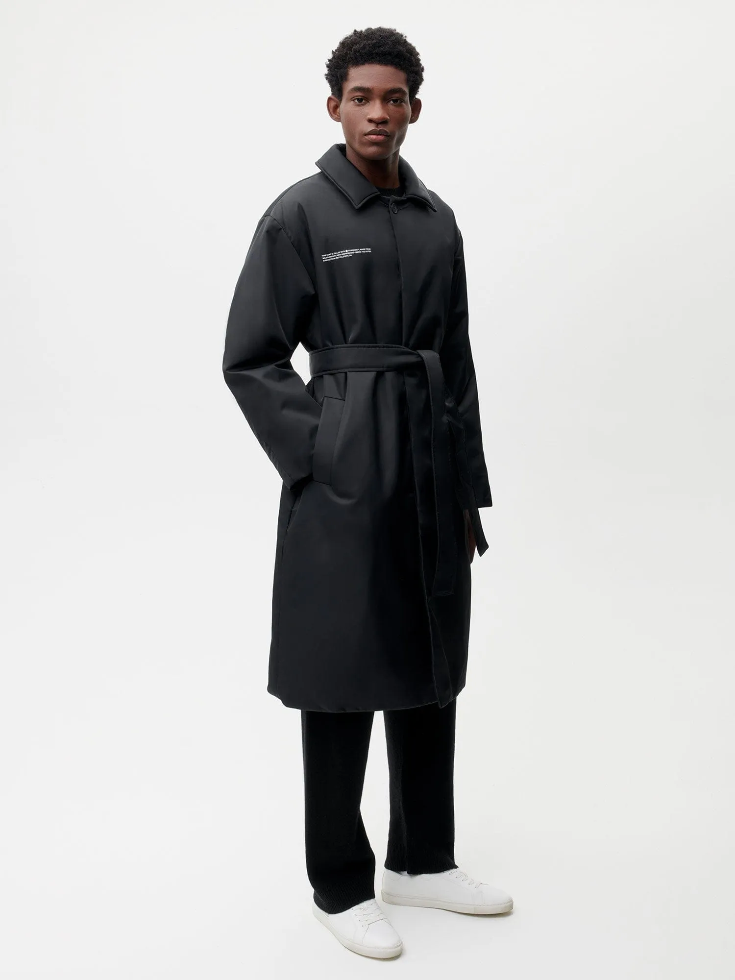 Mens Flower-Warmth Trench Coat—black