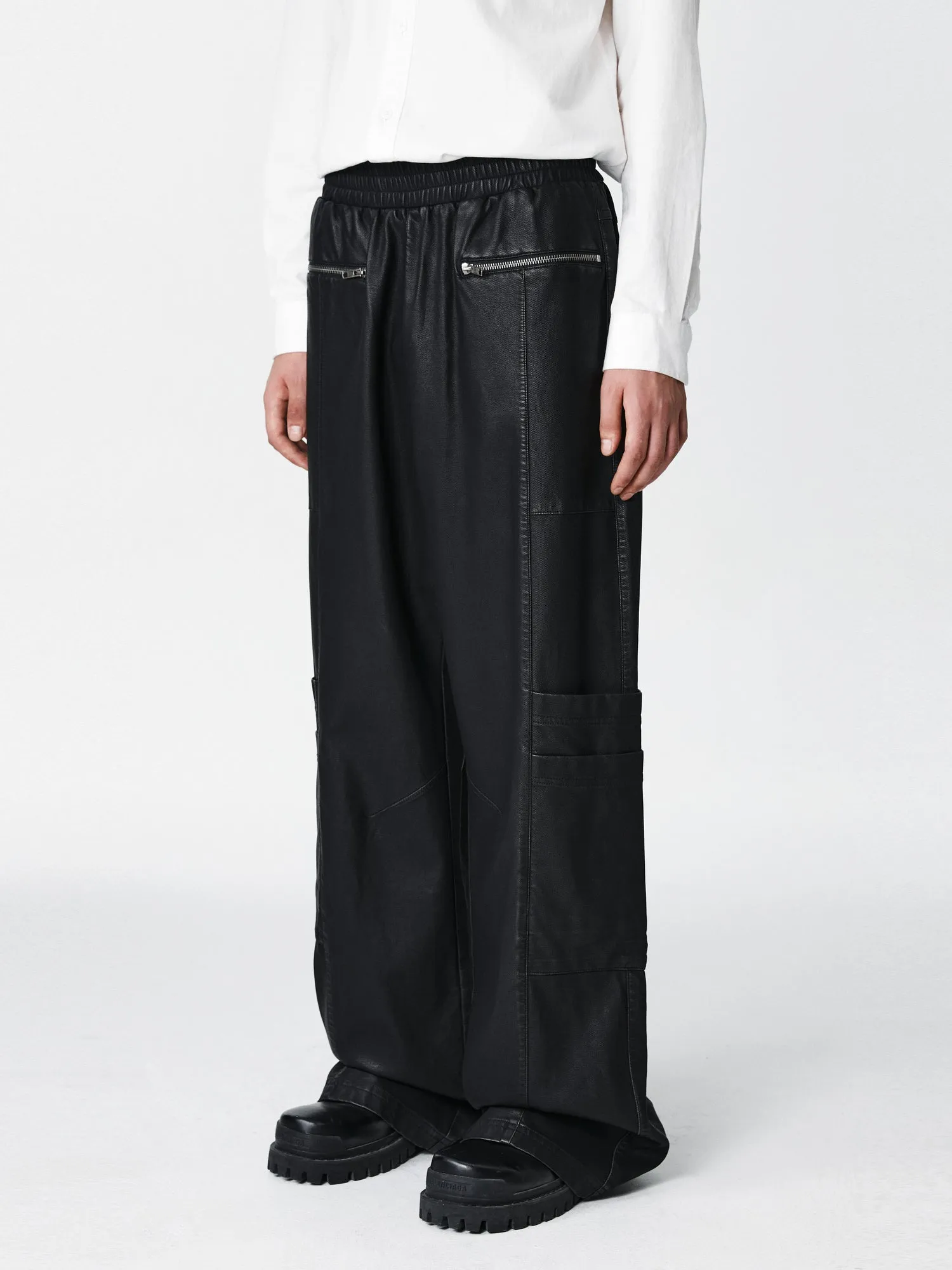PCLP Wide-Leg Leather Pants With Large Pockets