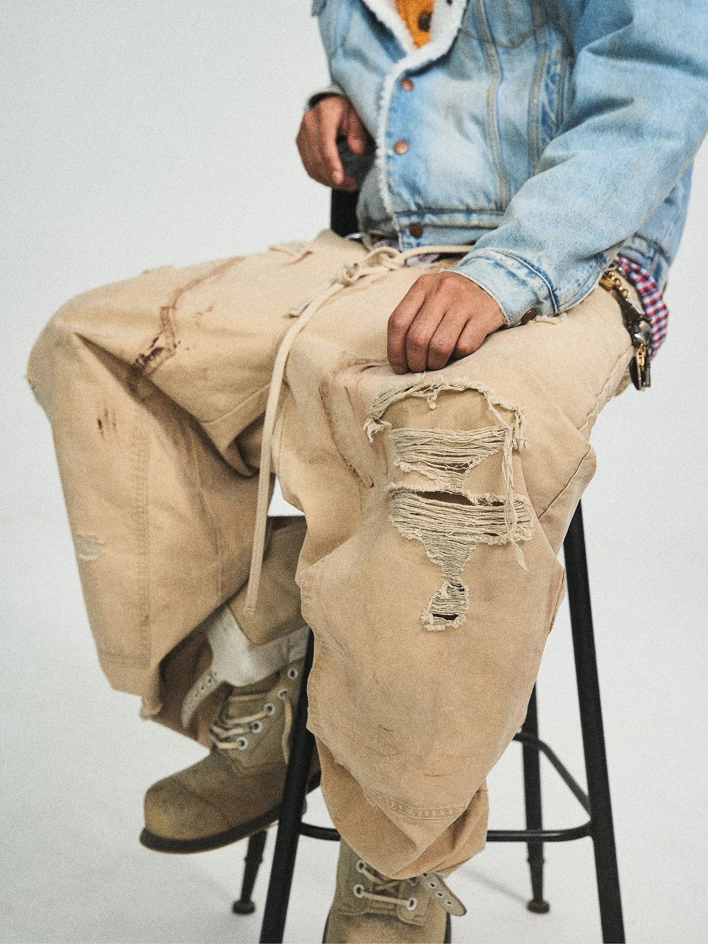 Retro Dirty Wash Hole-Embellished Overalls
