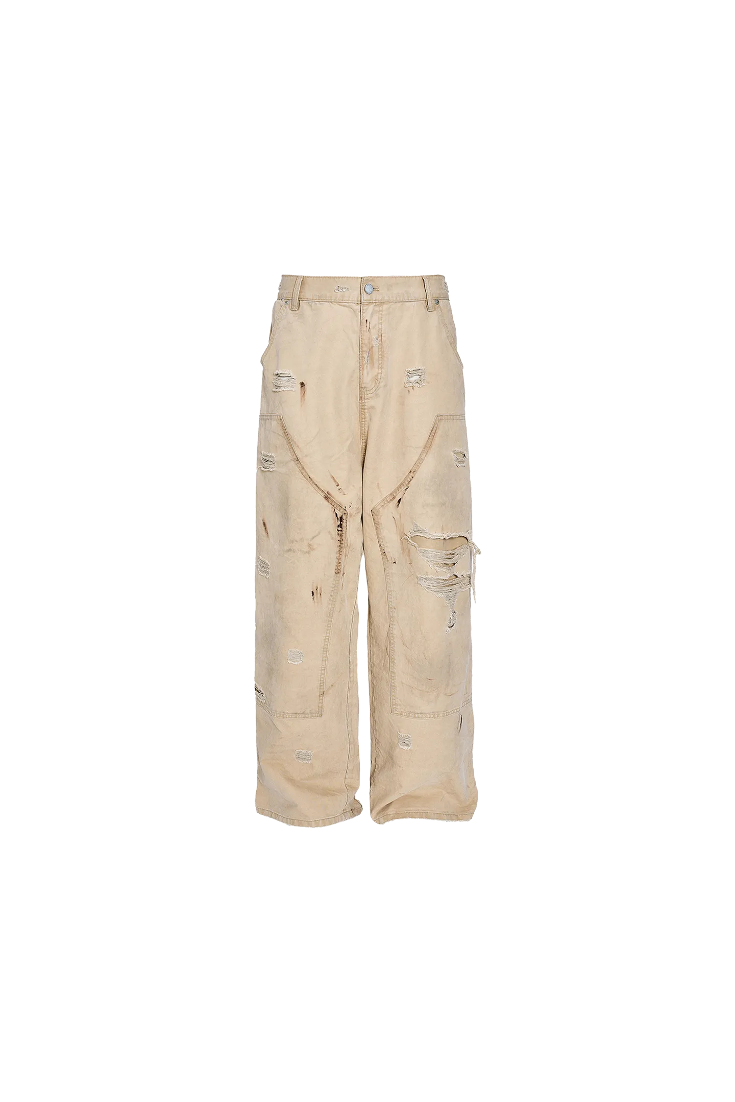Retro Dirty Wash Hole-Embellished Overalls