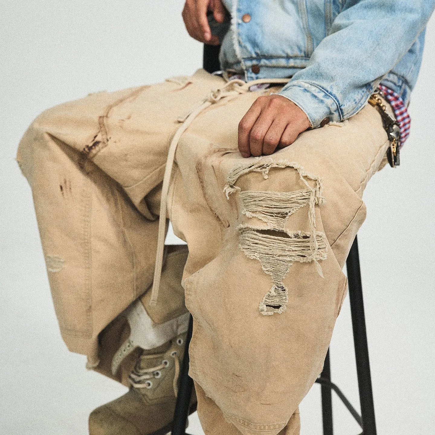 Retro Dirty Wash Hole-Embellished Overalls