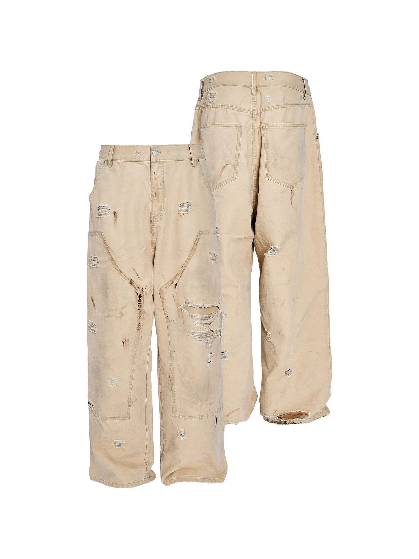 Retro Dirty Wash Hole-Embellished Overalls