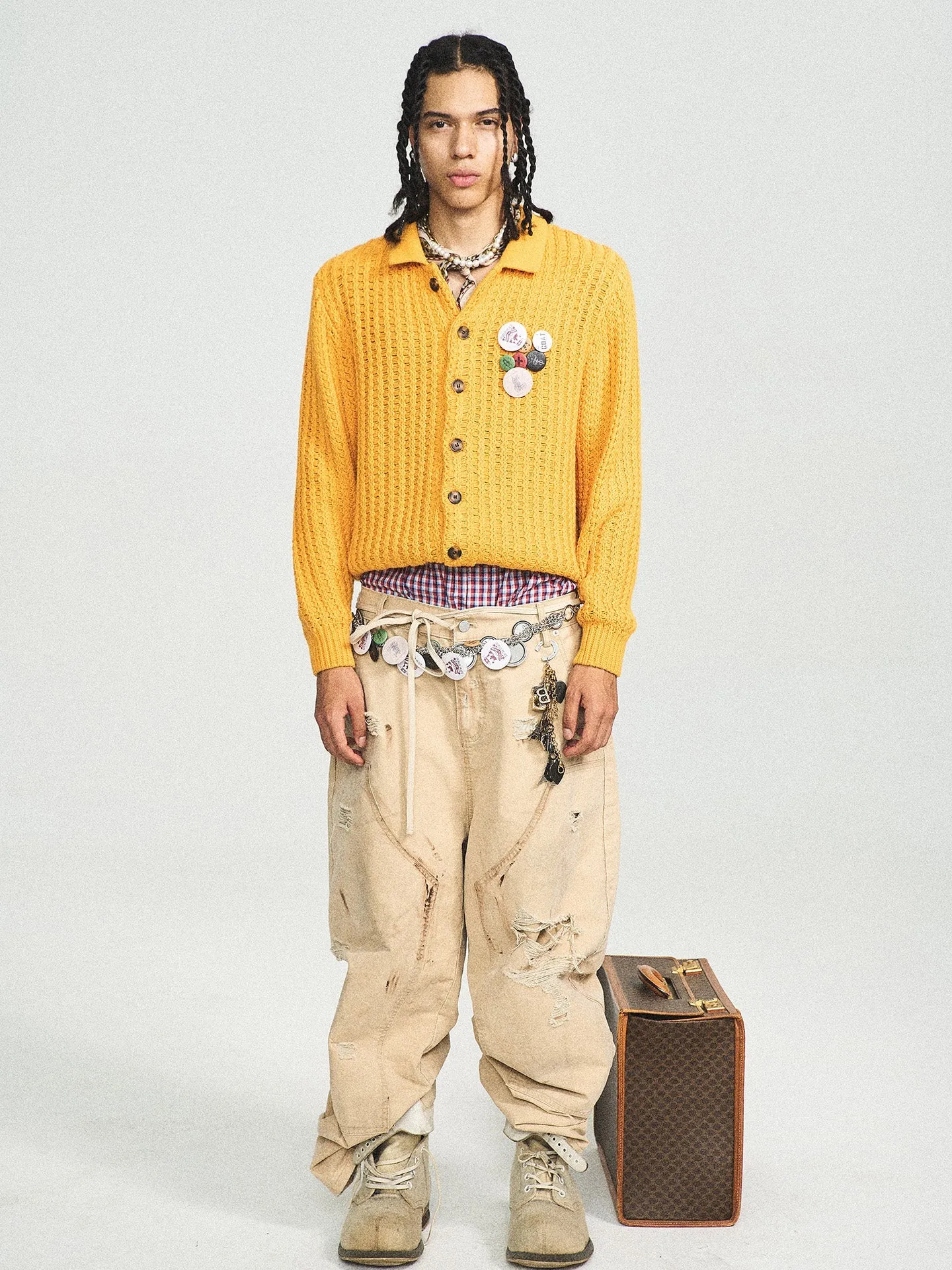 Retro Dirty Wash Hole-Embellished Overalls