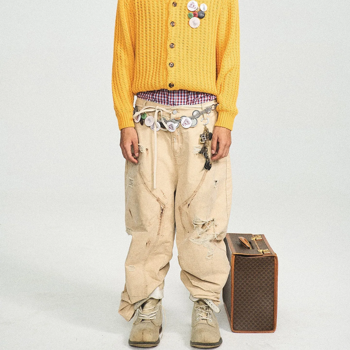 Retro Dirty Wash Hole-Embellished Overalls