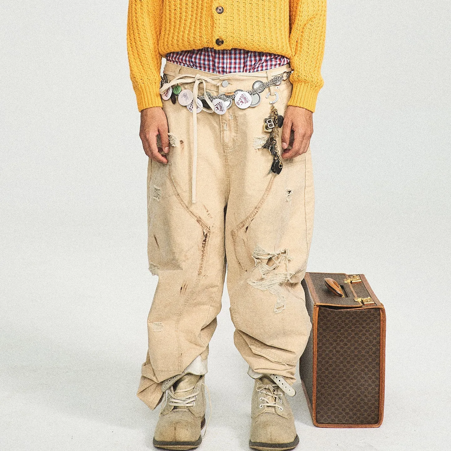 Retro Dirty Wash Hole-Embellished Overalls