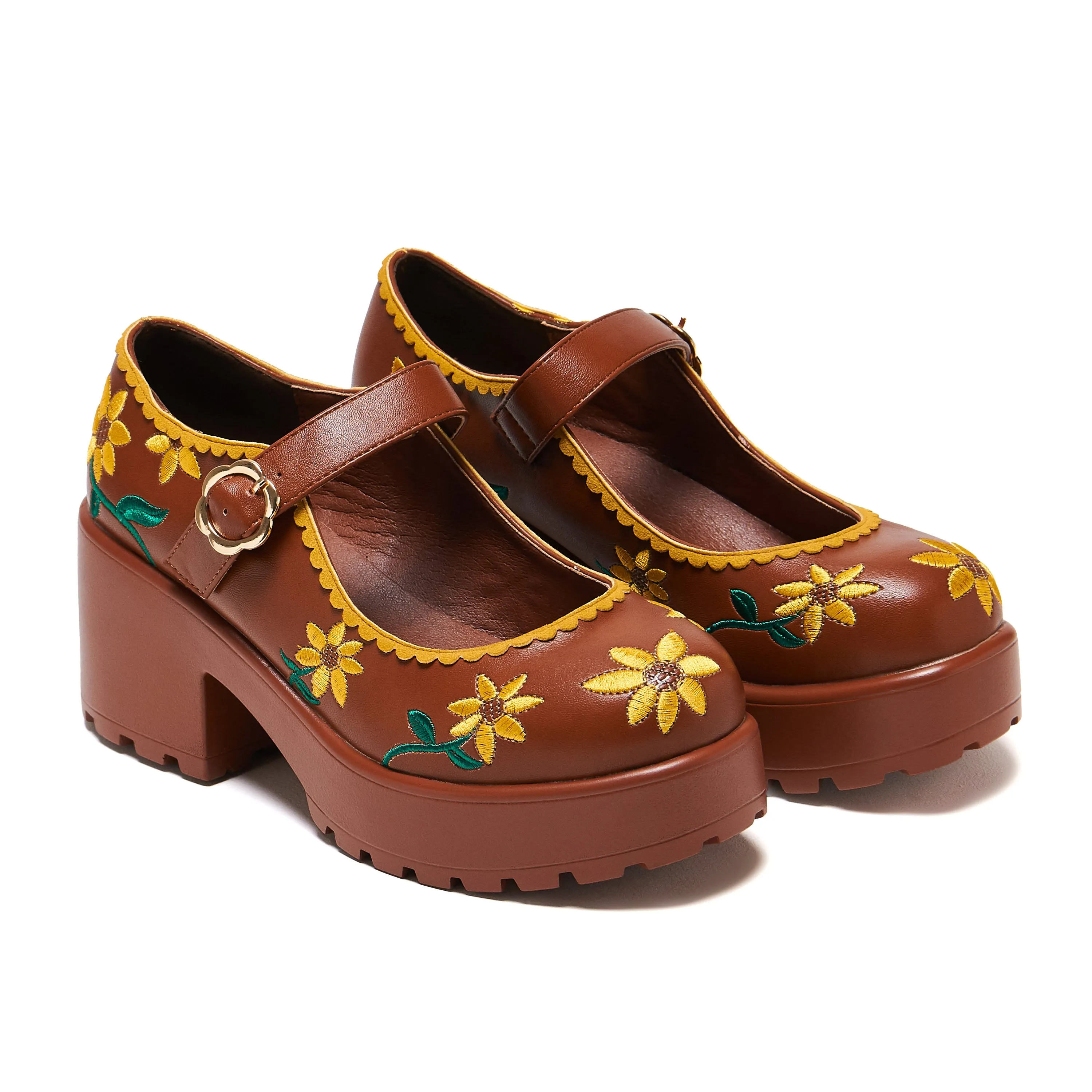 Tira Brown Mary Janes ‘Sunflower Edition'