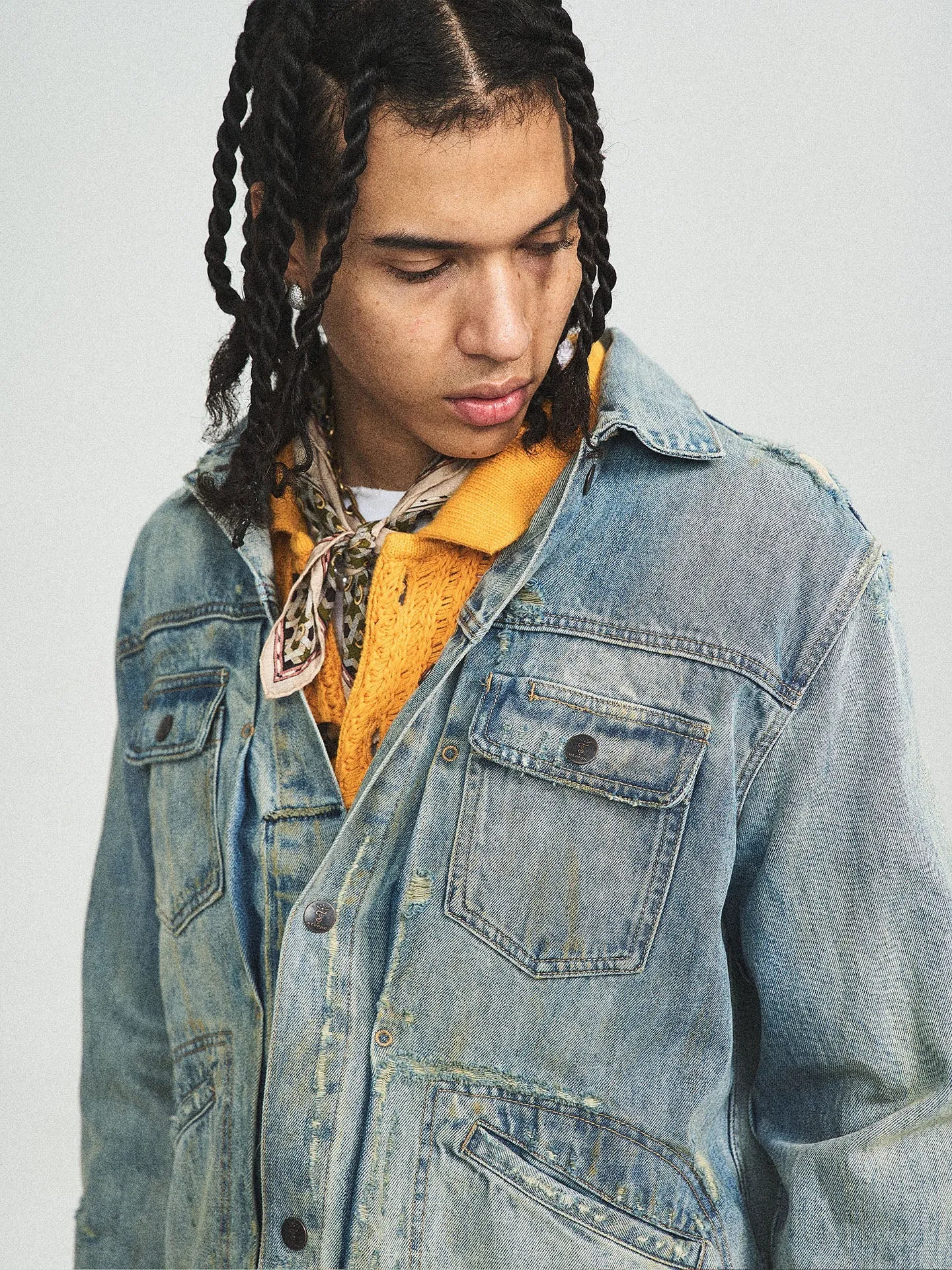 Vintage Washed Pleated Denim Jacket