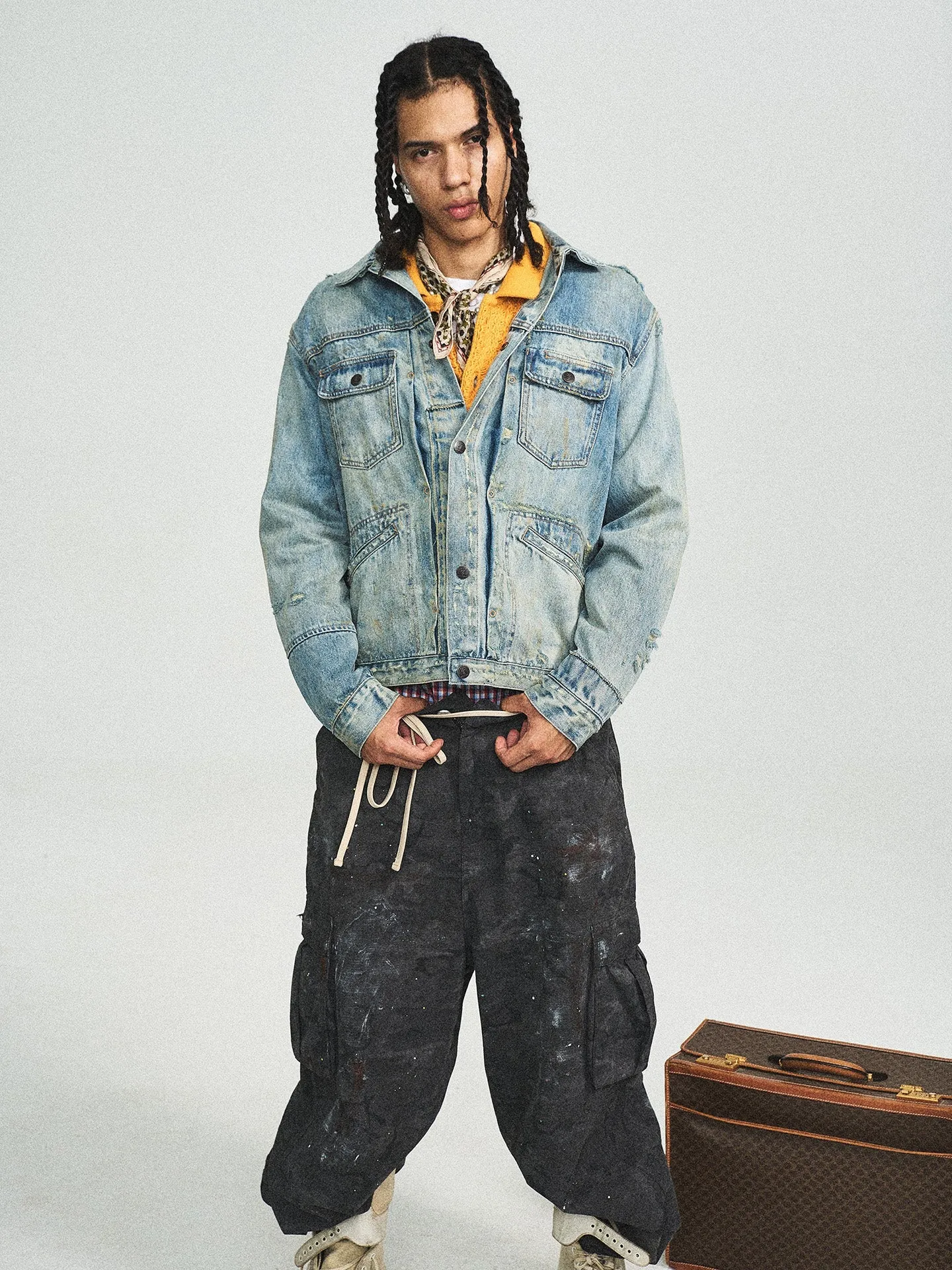 Vintage Washed Pleated Denim Jacket