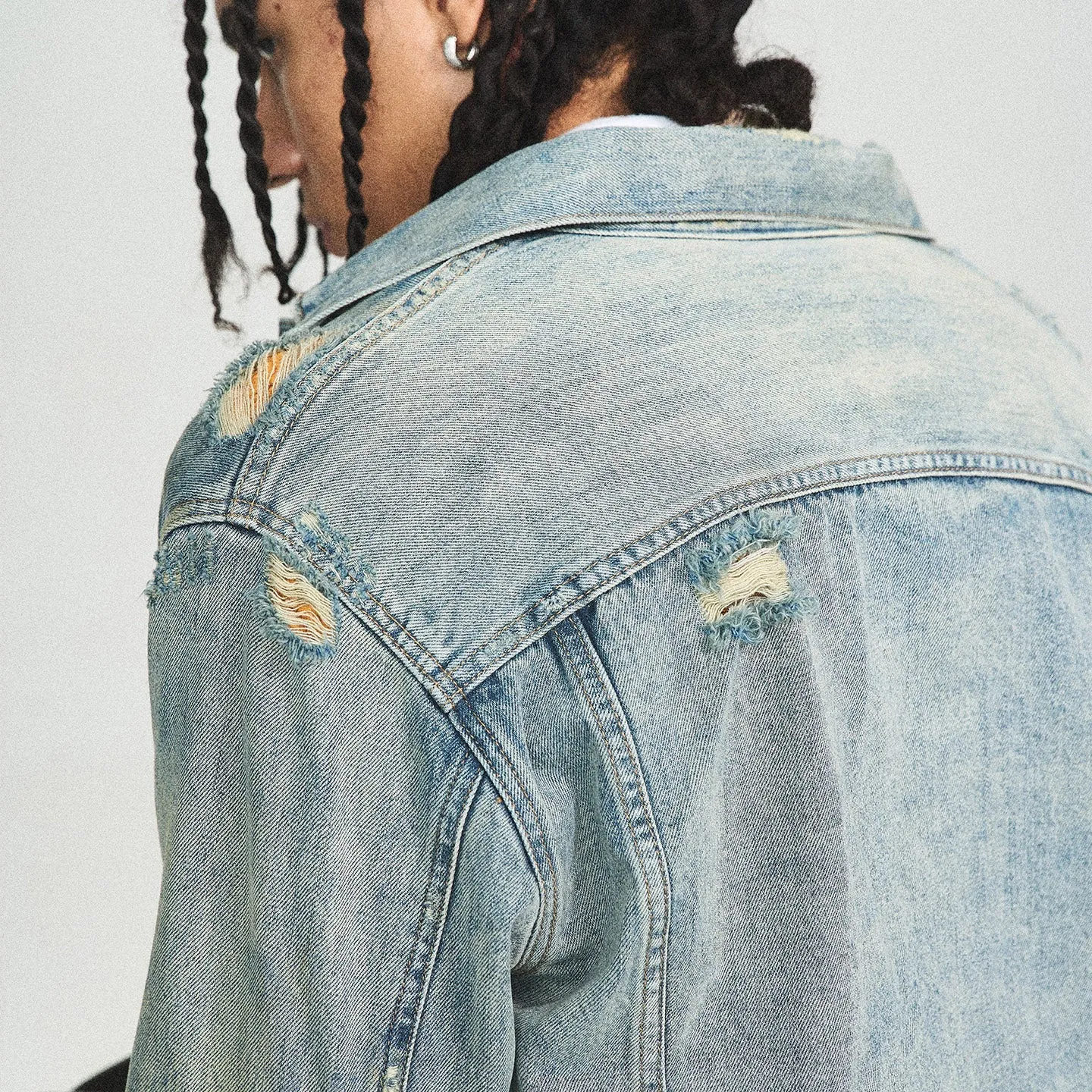 Vintage Washed Pleated Denim Jacket