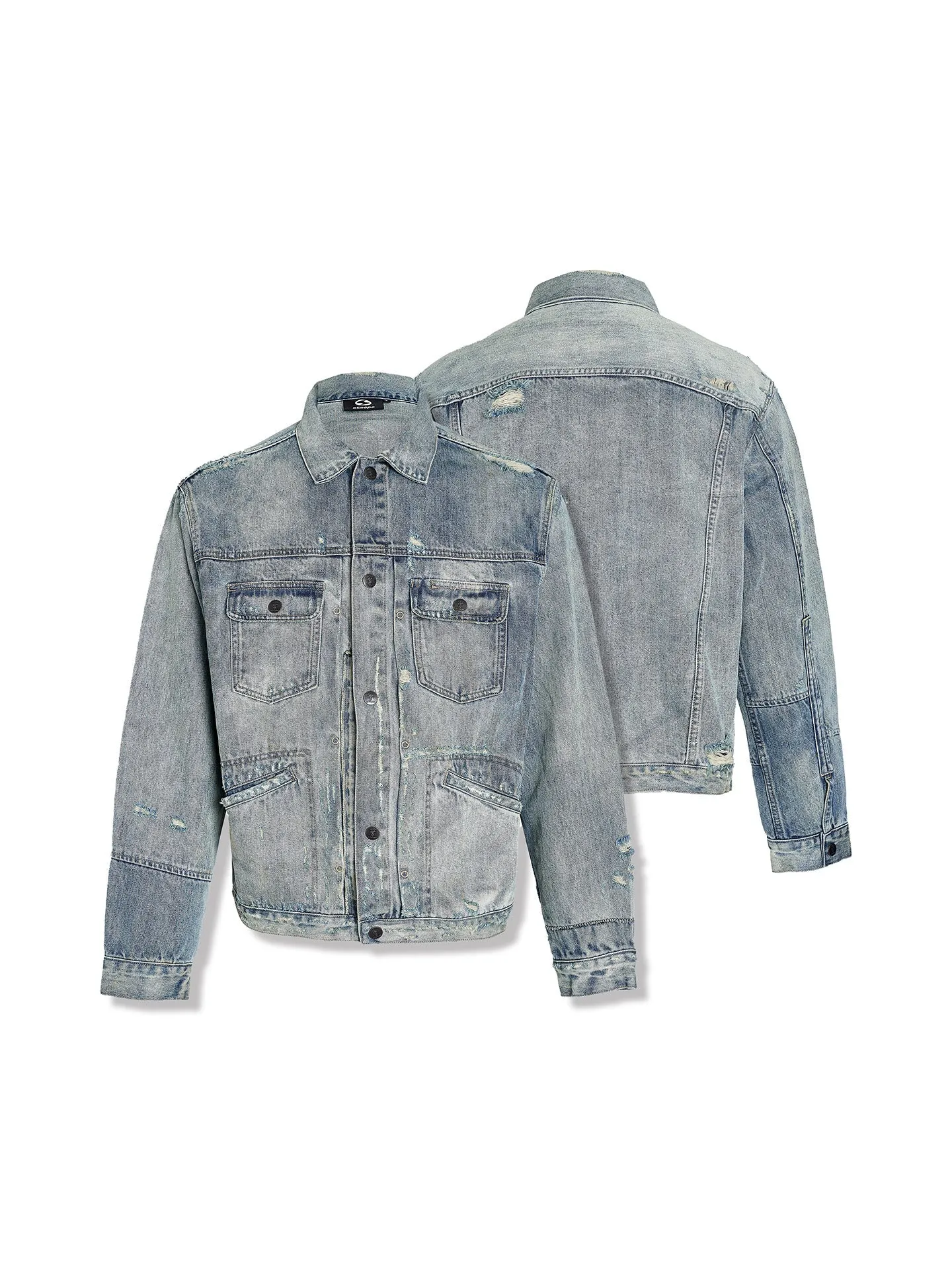 Vintage Washed Pleated Denim Jacket