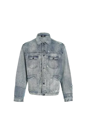 Vintage Washed Pleated Denim Jacket