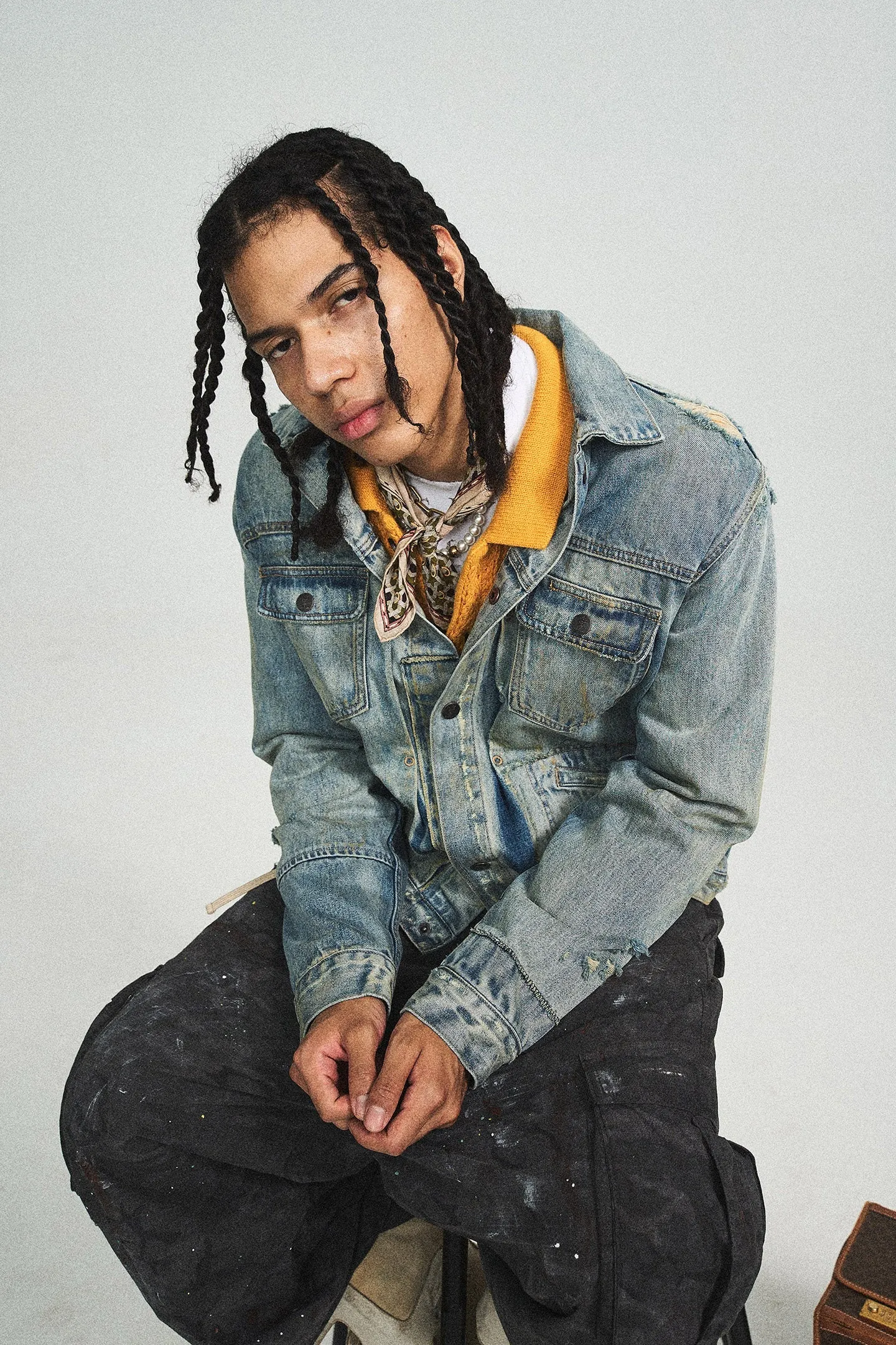 Vintage Washed Pleated Denim Jacket