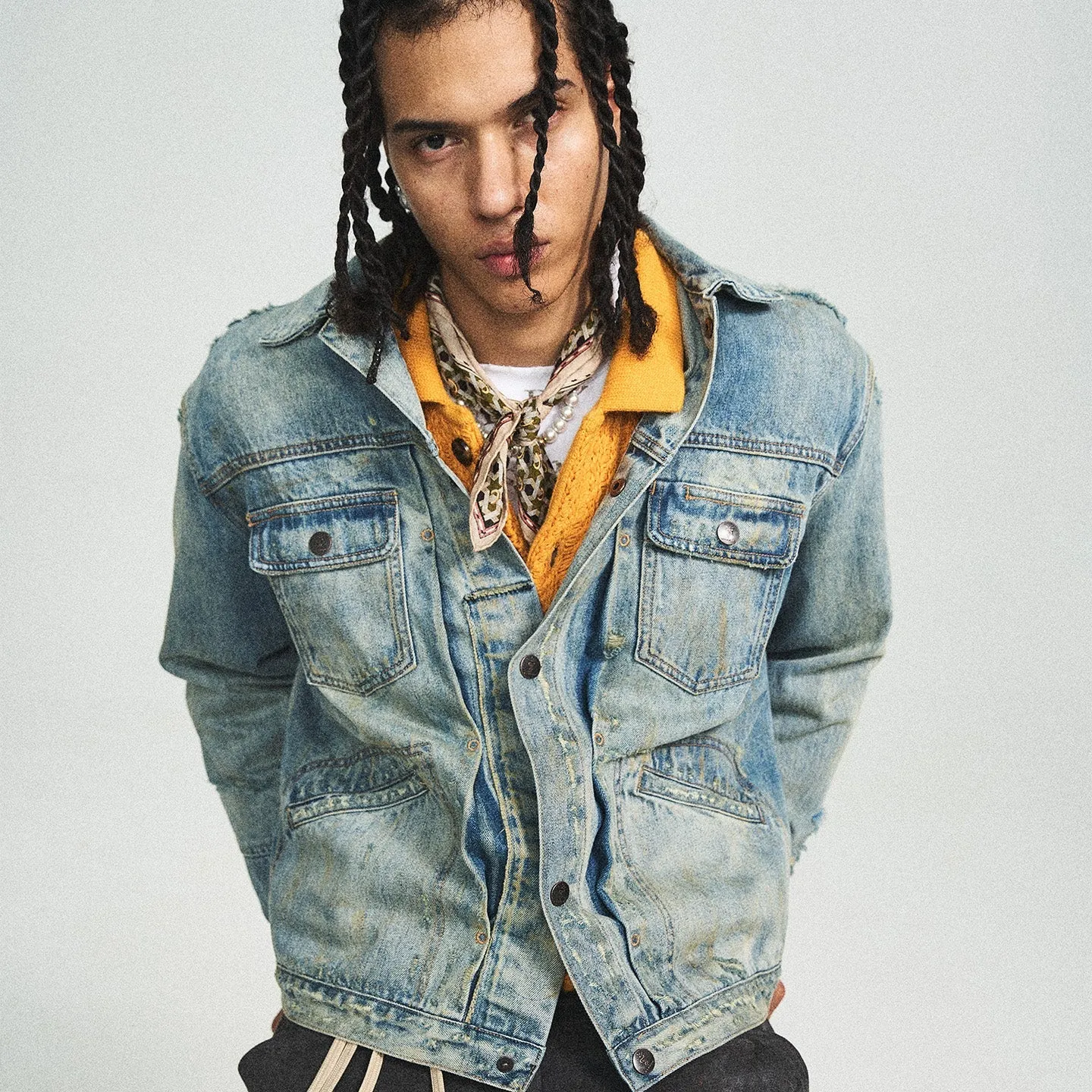 Vintage Washed Pleated Denim Jacket