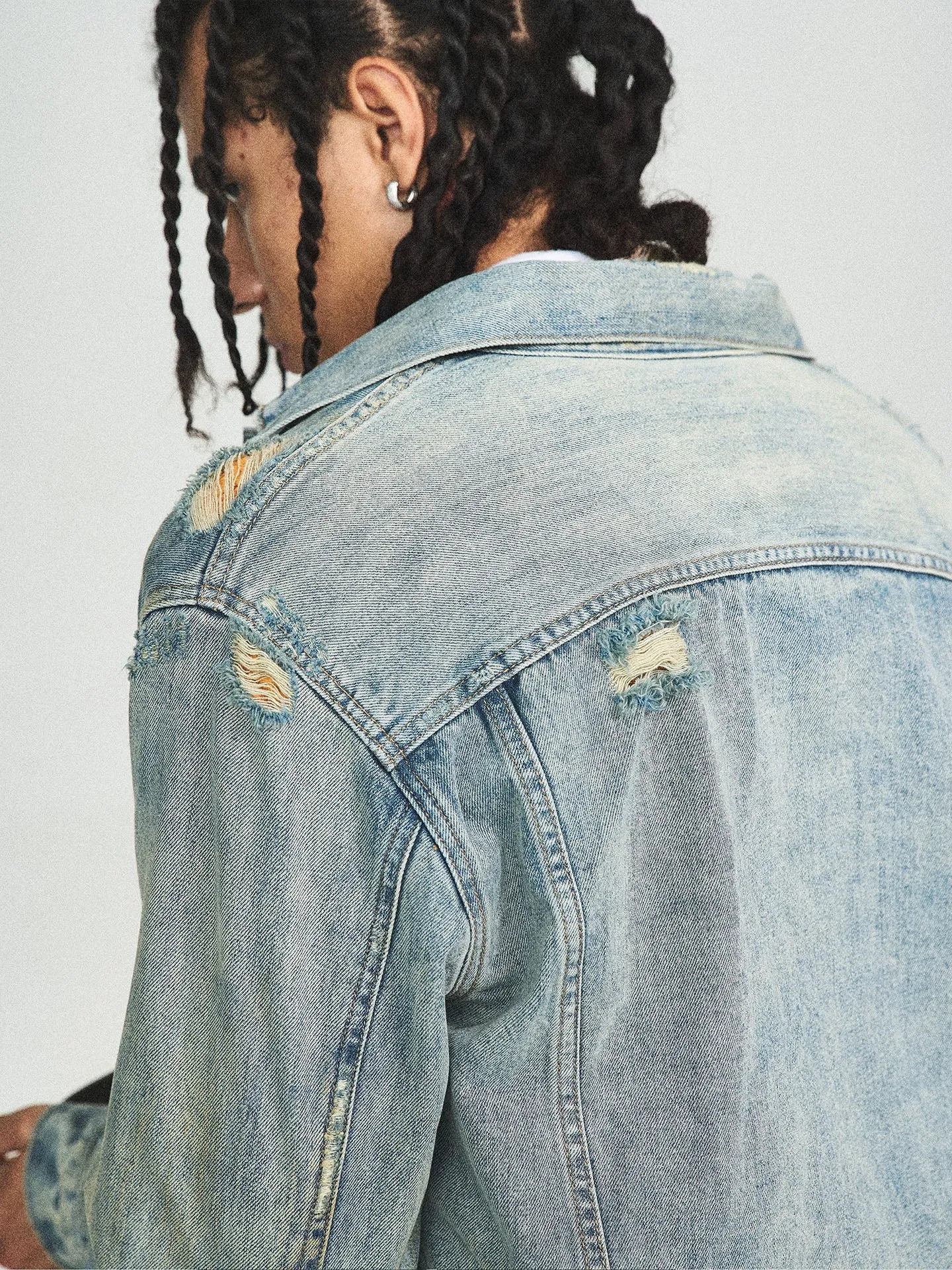 Vintage Washed Pleated Denim Jacket