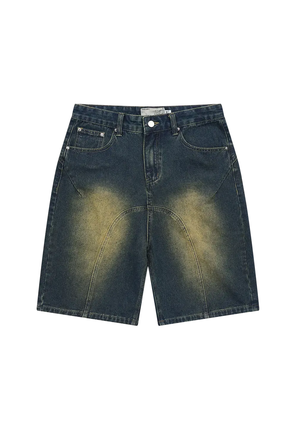 Vintage Yellow And Green Washed Pleated Straight Denim Shorts