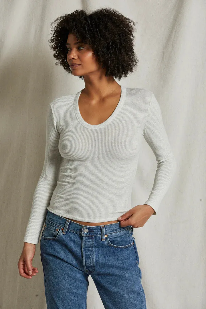 Whitney Rib U Neck Long Sleeve Sweater - Ash