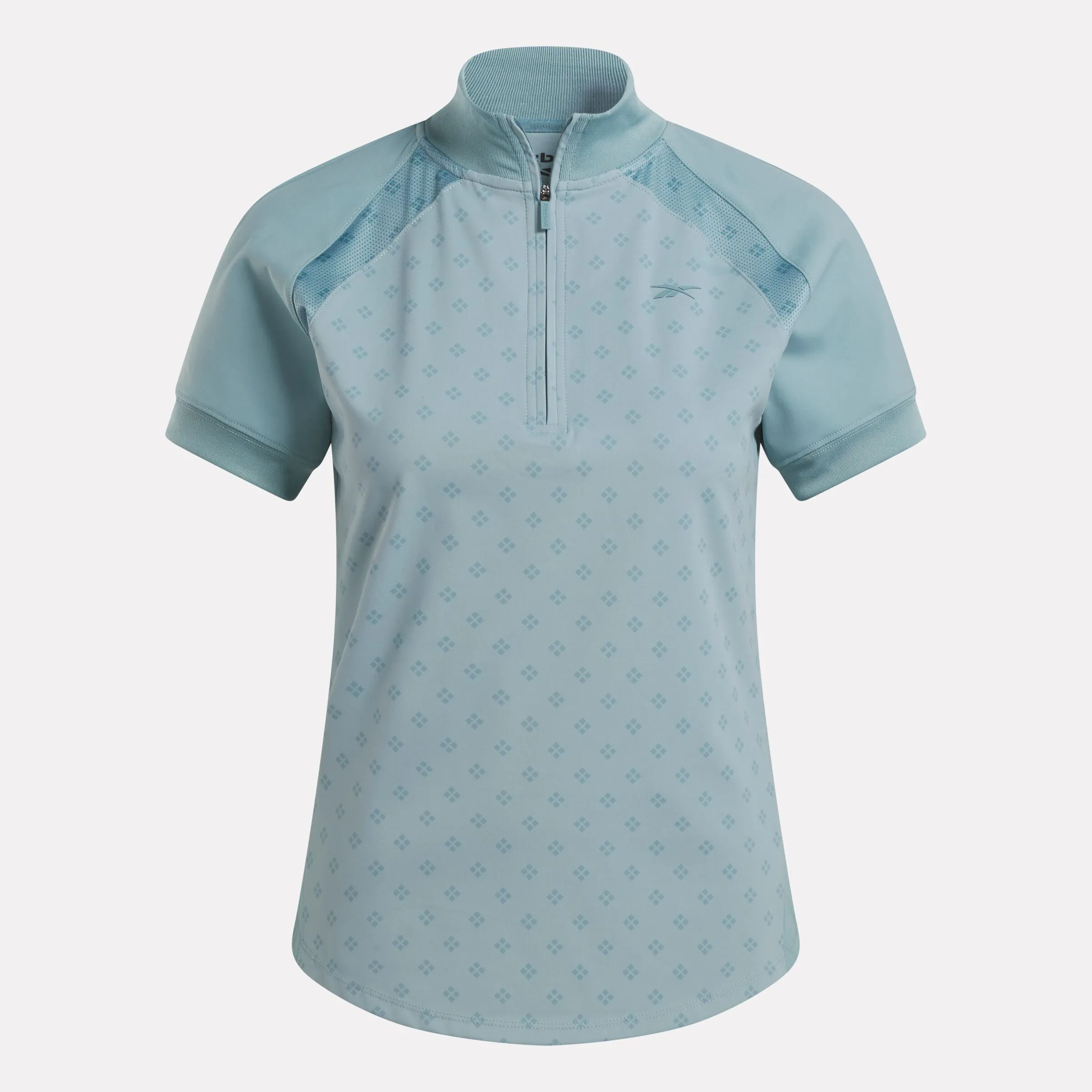 Women's Short Sleeve 1/4 Zip Mini Argyle Print Top
