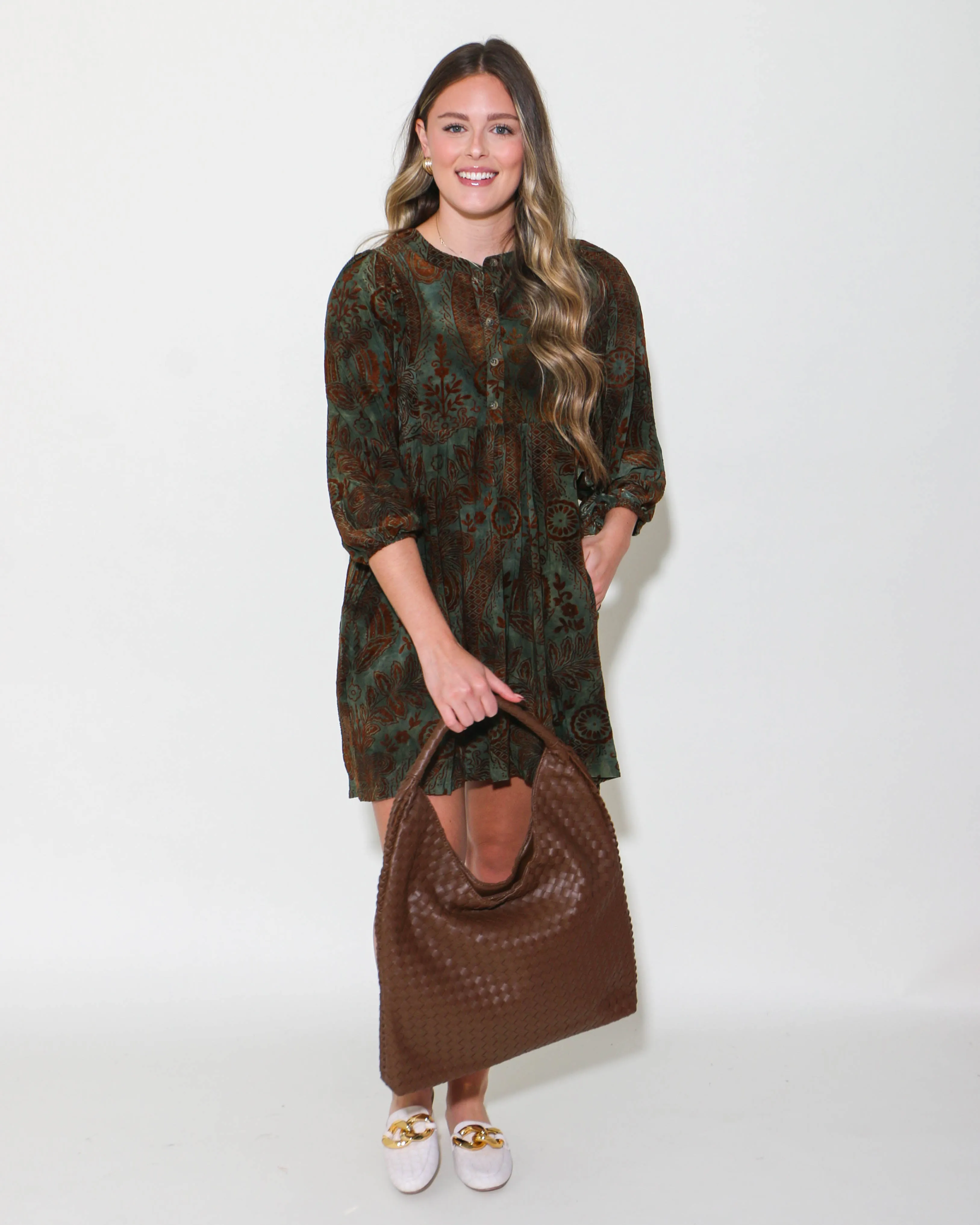 Woven Shoulder Hobo Bag in Brown